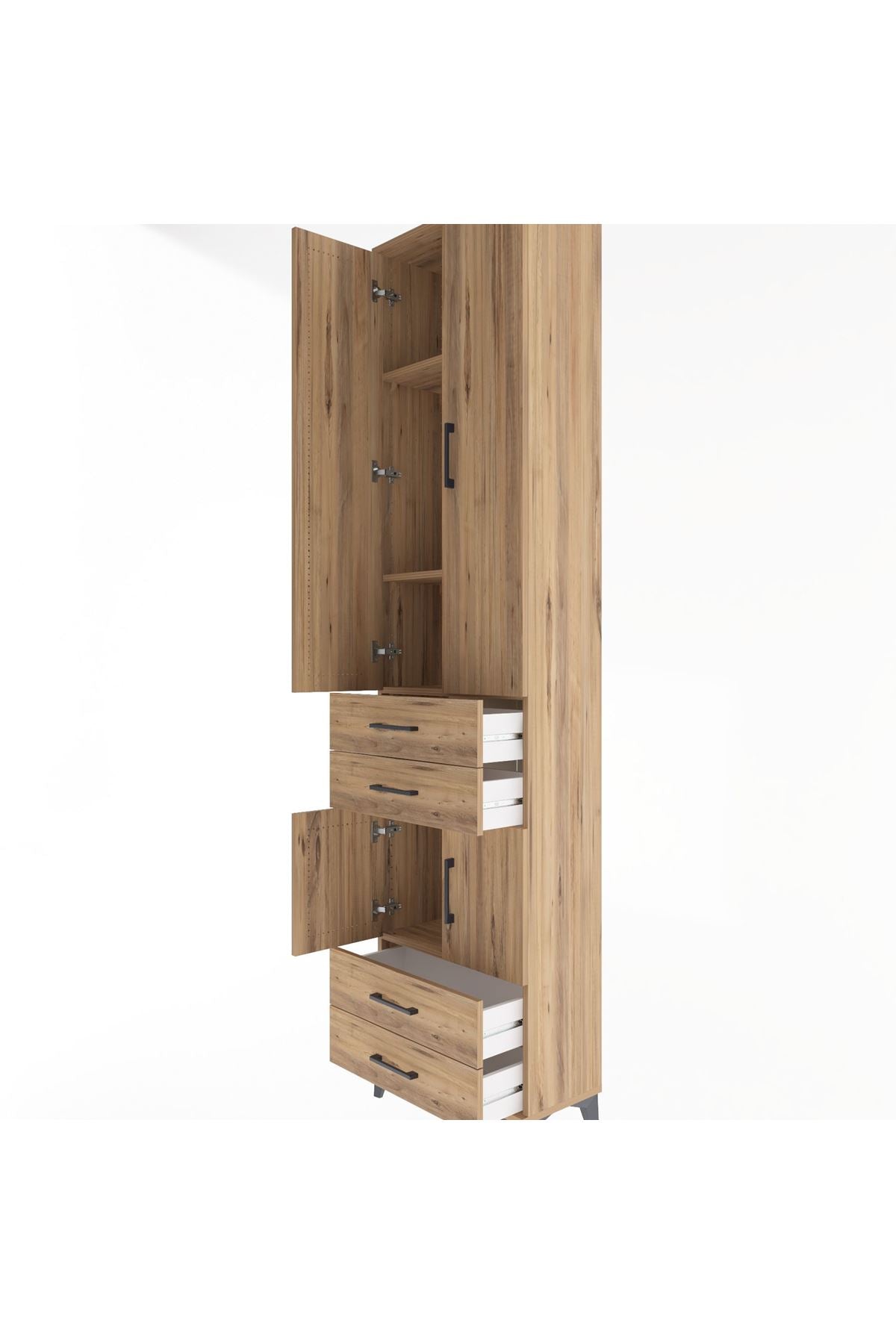 Arges Dolap 4 Raflı 4 Çekmeceli 4 Kapaklı 60x30x243 Çam-Çam