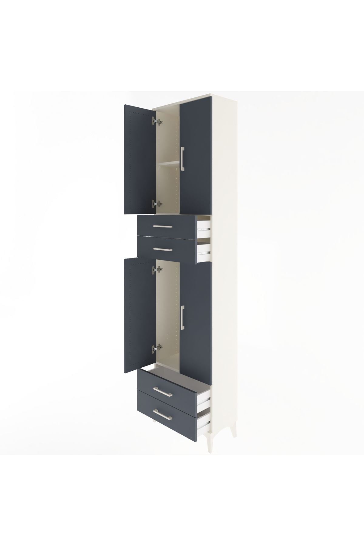 Arges Dolap 3 Raflı 4 Çekmeceli 4 Kapaklı 60x30x243 Aytaşı-Antrasit