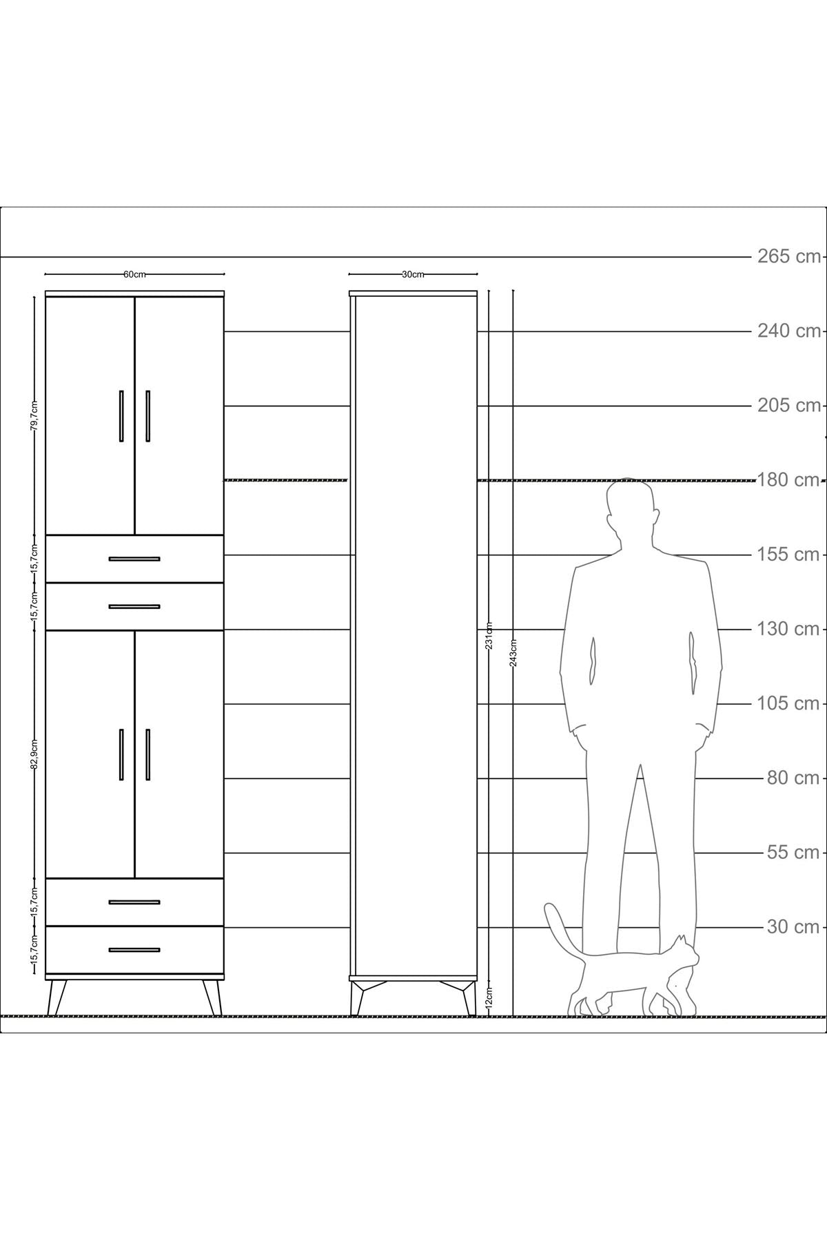 Arges Dolap 3 Raflı 4 Çekmeceli 4 Kapaklı 60x30x243 Aytaşı-Çam