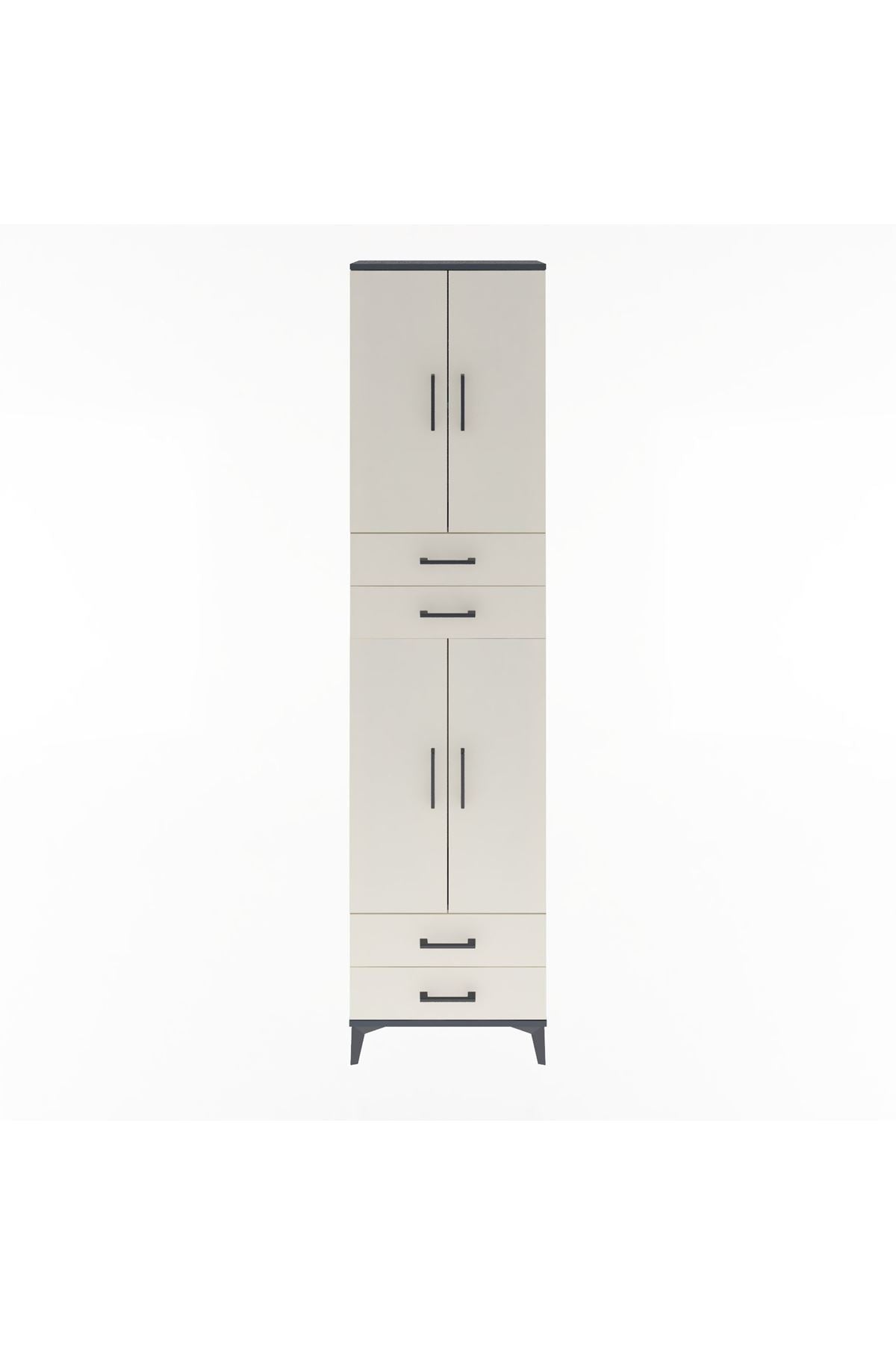 Arges Dolap 3 Raflı 4 Çekmeceli 4 Kapaklı 60x30x243 Antrasit-Aytaşı