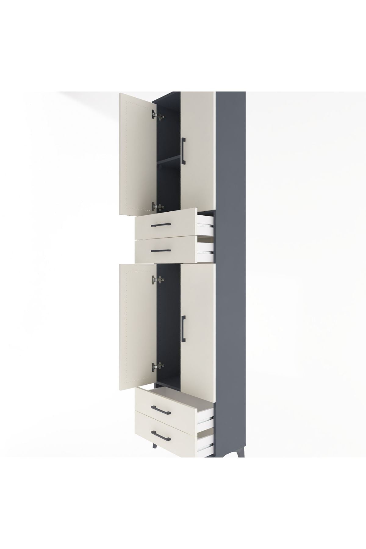 Arges Dolap 3 Raflı 4 Çekmeceli 4 Kapaklı 60x30x243 Antrasit-Aytaşı