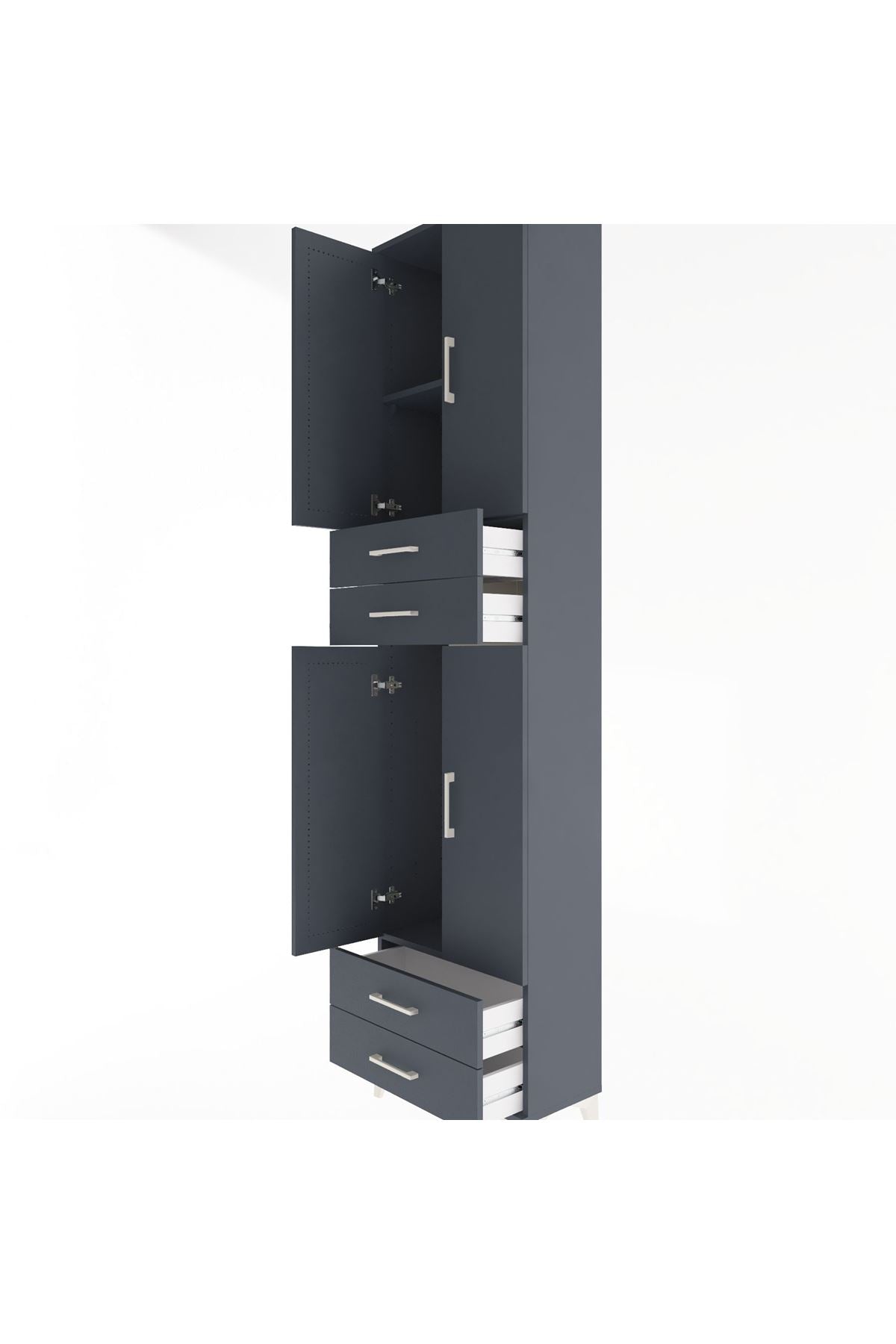 Arges Dolap 3 Raflı 4 Çekmeceli 4 Kapaklı 60x30x243 Antrasit-Antrasit