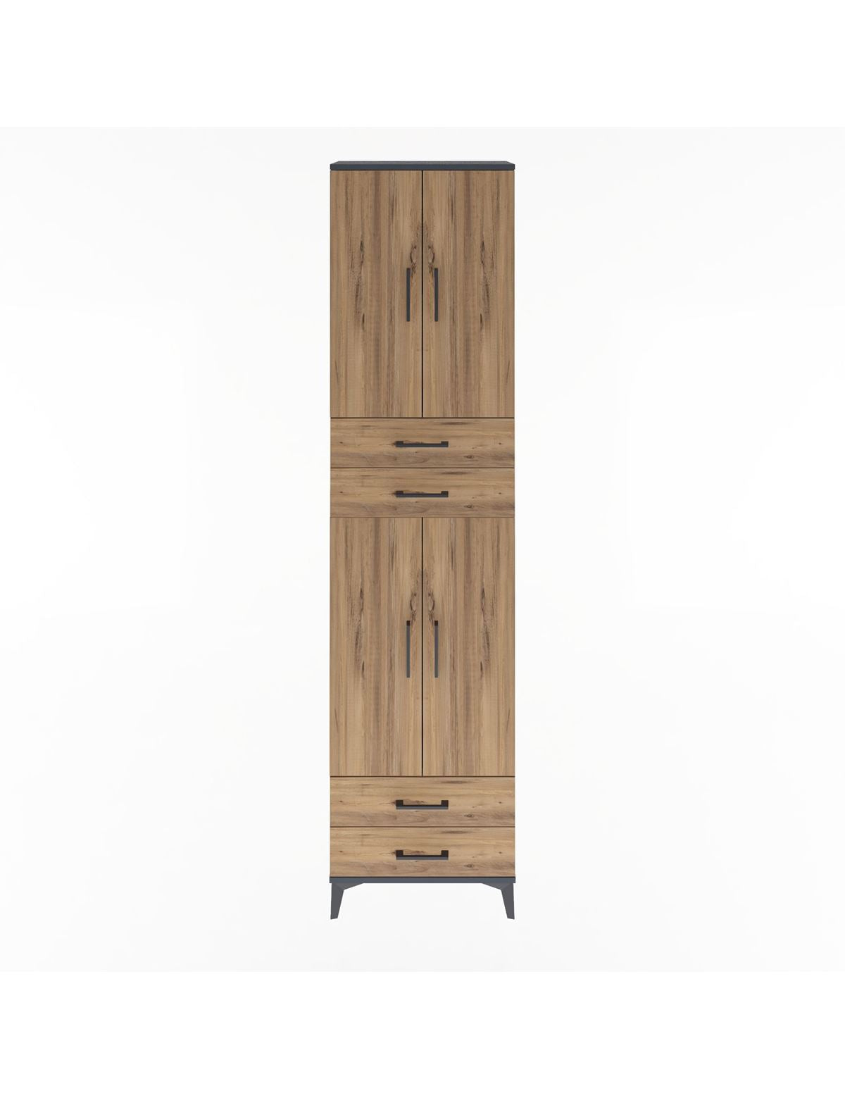 Arges Dolap 3 Raflı 4 Çekmeceli 4 Kapaklı 60x30x243 Antrasit-Çam