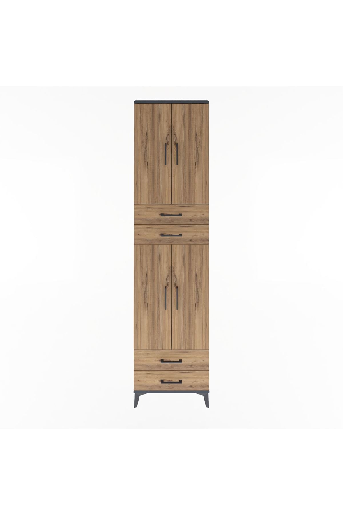 Arges Dolap 3 Raflı 4 Çekmeceli 4 Kapaklı 60x30x243 Antrasit-Çam