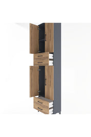 Arges Dolap 3 Raflı 4 Çekmeceli 4 Kapaklı 60x30x243 Antrasit-Çam