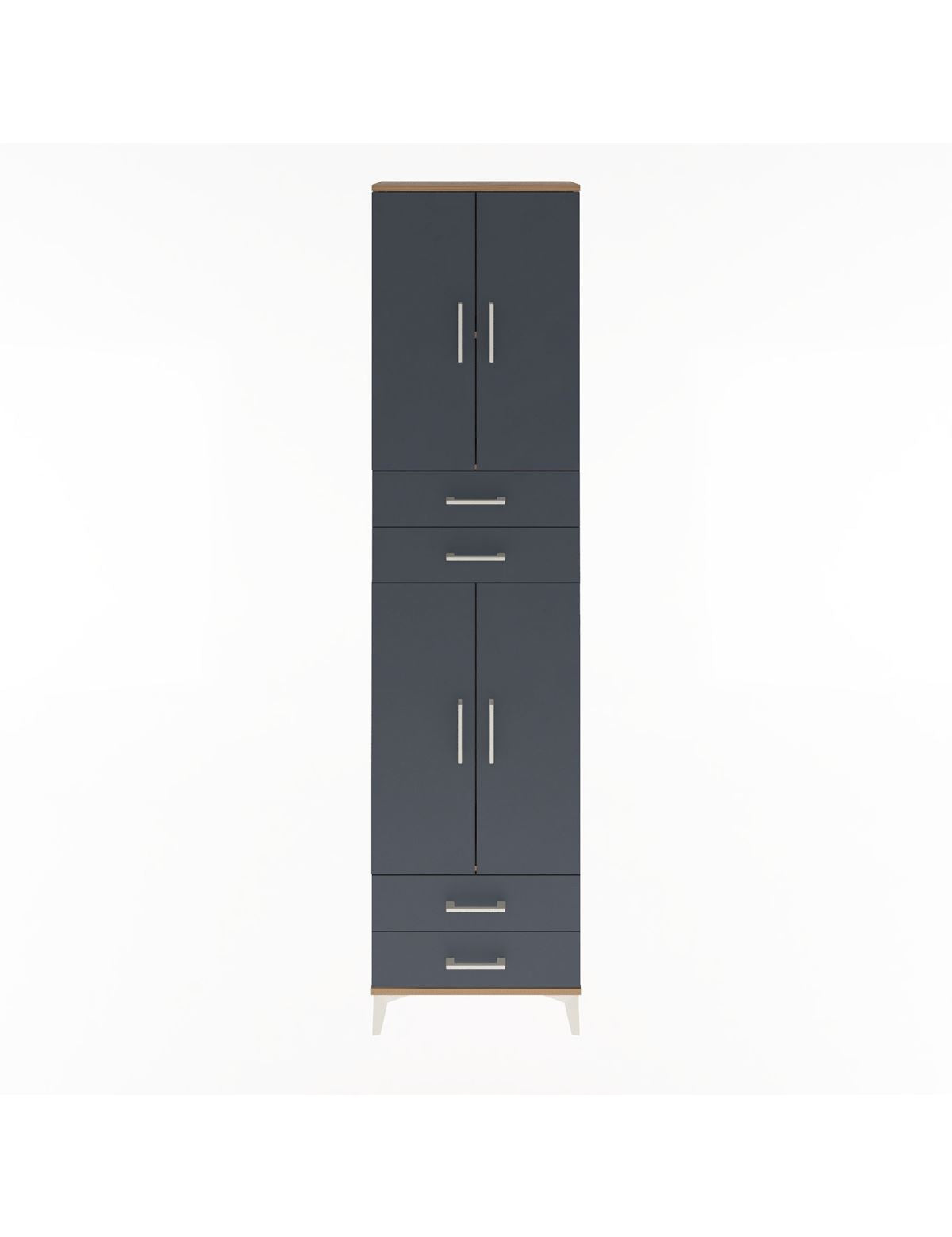 Arges Dolap 3 Raflı 4 Çekmeceli 4 Kapaklı 60x30x243 Çam-Antrasit