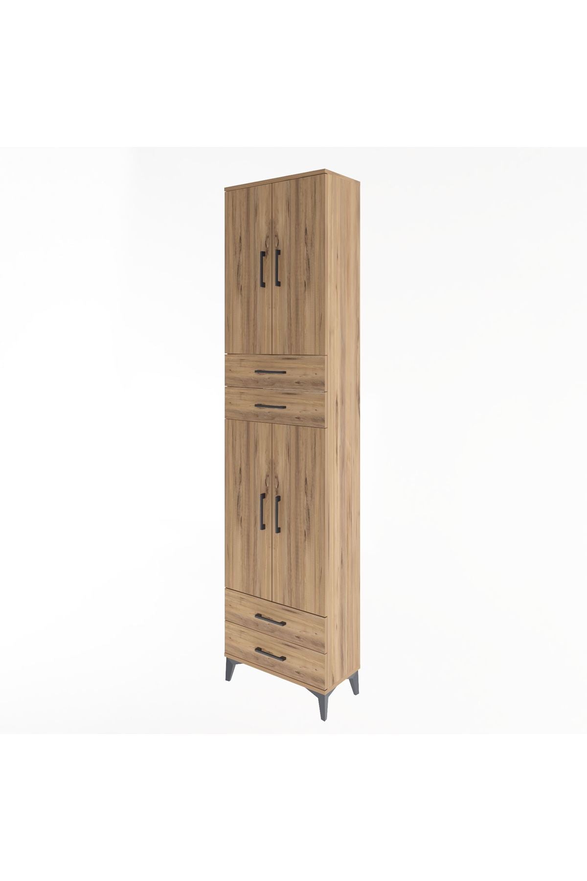 Arges Dolap 3 Raflı 4 Çekmeceli 4 Kapaklı 60x30x243 Çam-Çam