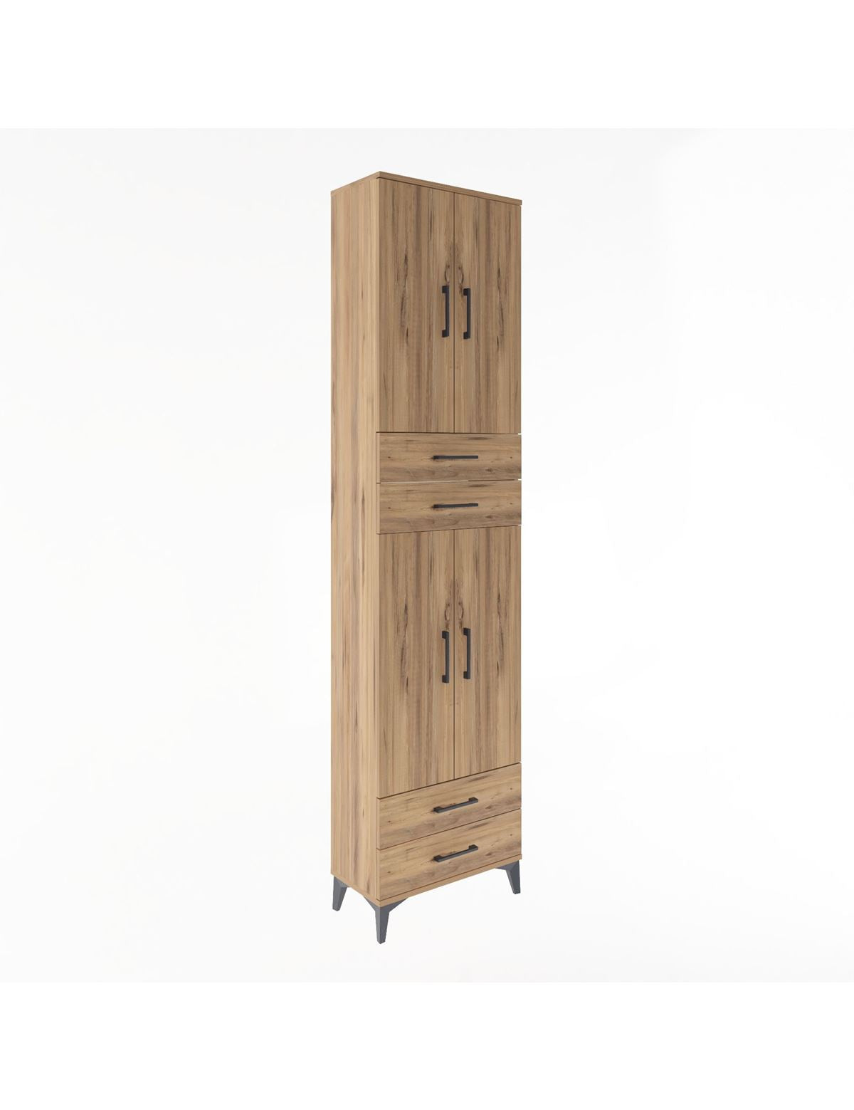 Arges Dolap 3 Raflı 4 Çekmeceli 4 Kapaklı 60x30x243 Çam-Çam