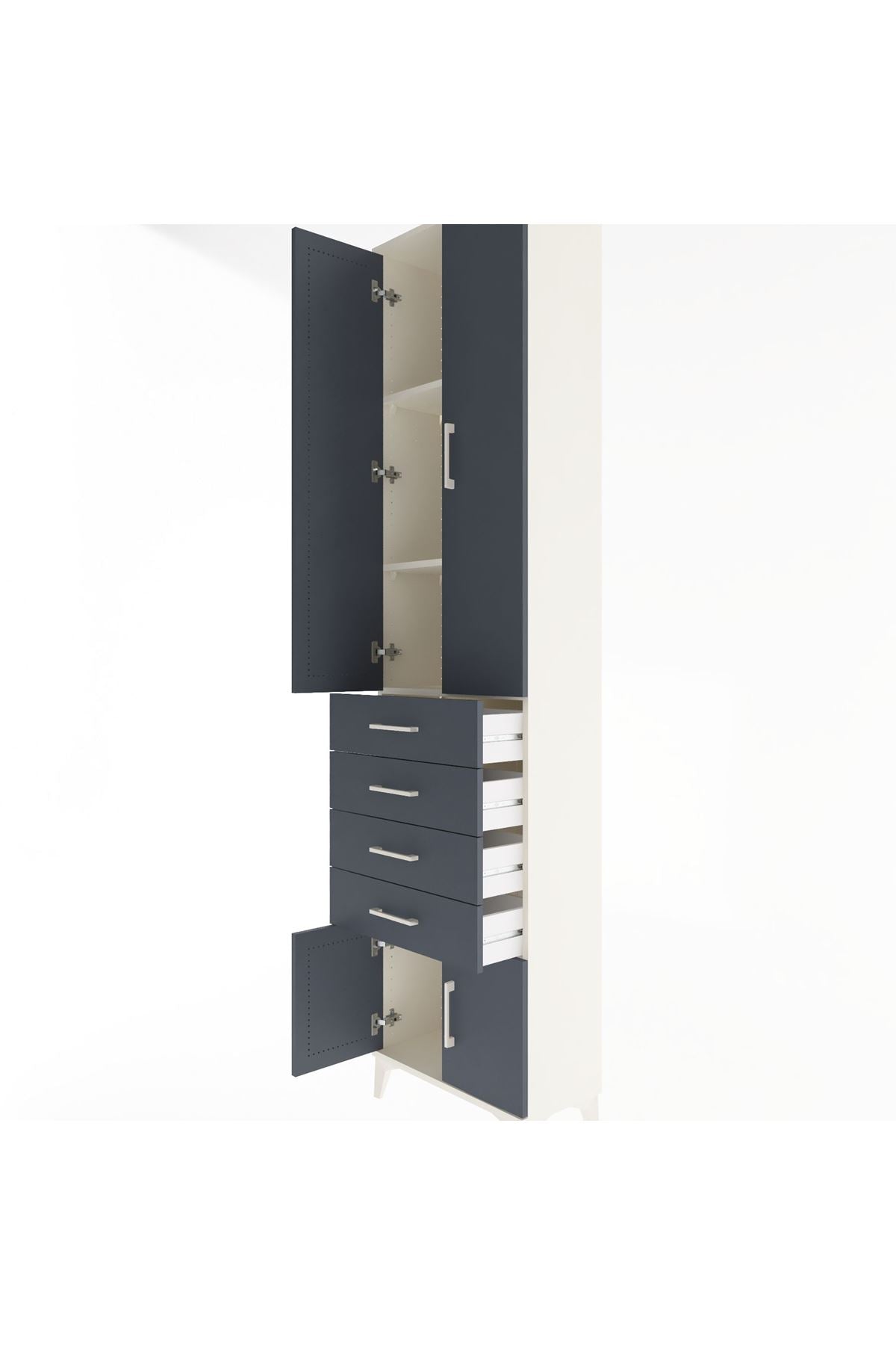 Arges Dolap 3 Raflı 4 Çekmeceli 4 Kapaklı 60x30x243 Aytaşı-Antrasit