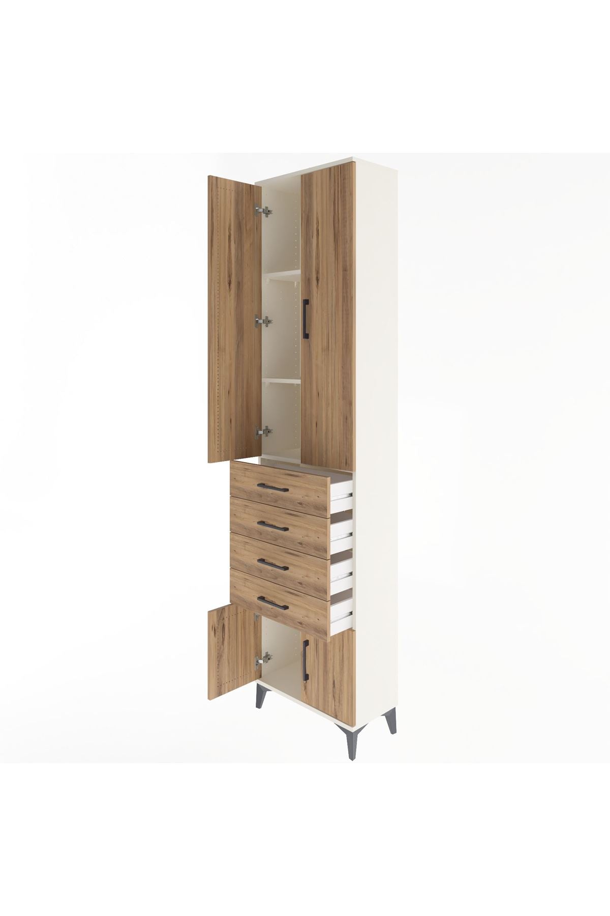 Arges Dolap 3 Raflı 4 Çekmeceli 4 Kapaklı 60x30x243 Aytaşı-Çam