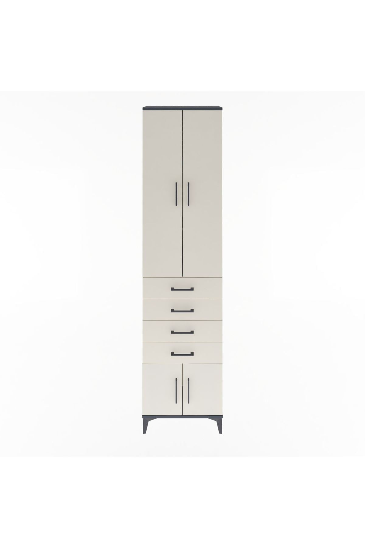 Arges Dolap 3 Raflı 4 Çekmeceli 4 Kapaklı 60x30x243 Antrasit-Aytaşı