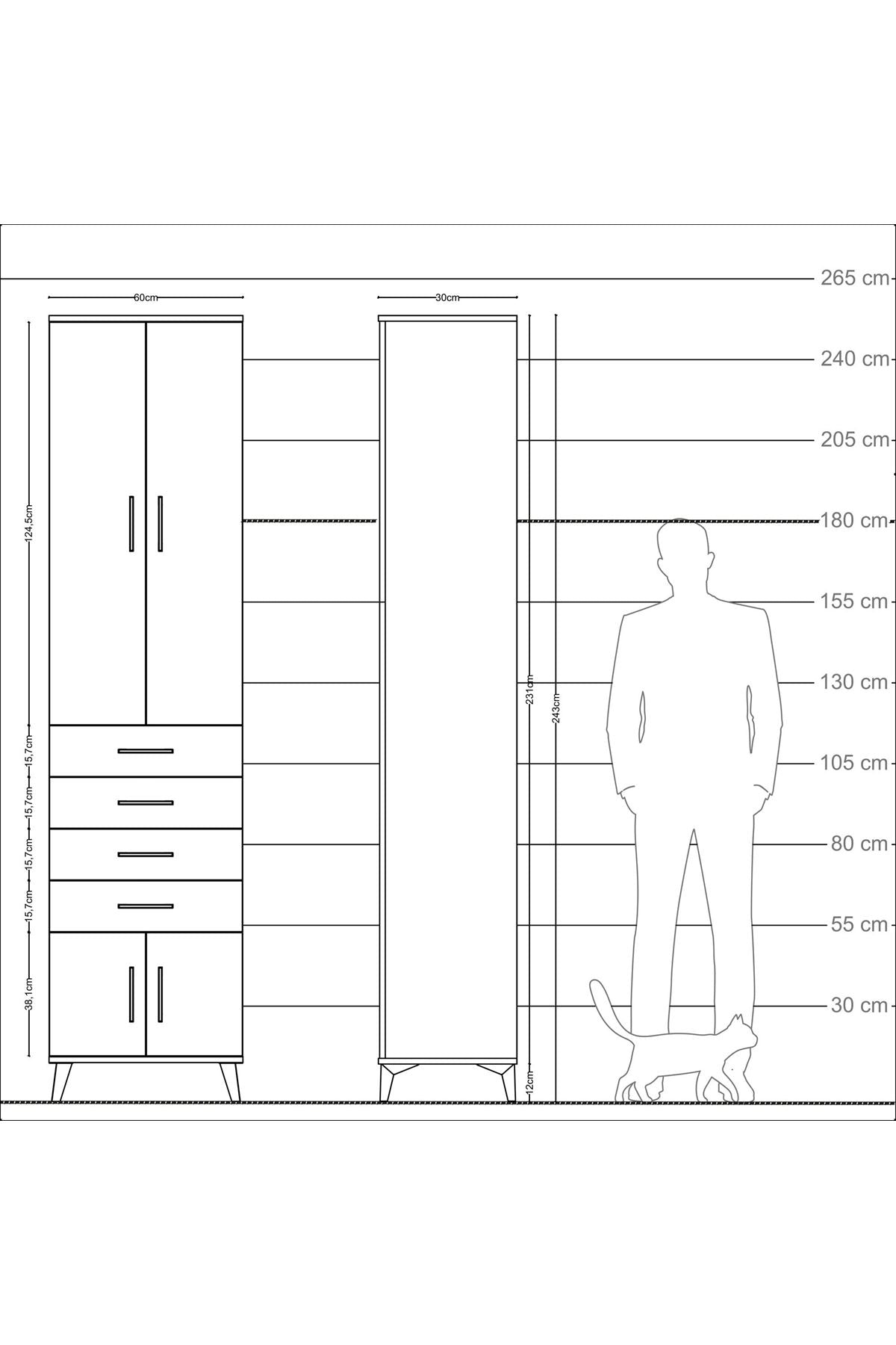 Arges Dolap 3 Raflı 4 Çekmeceli 4 Kapaklı 60x30x243 Aytaşı-Çam