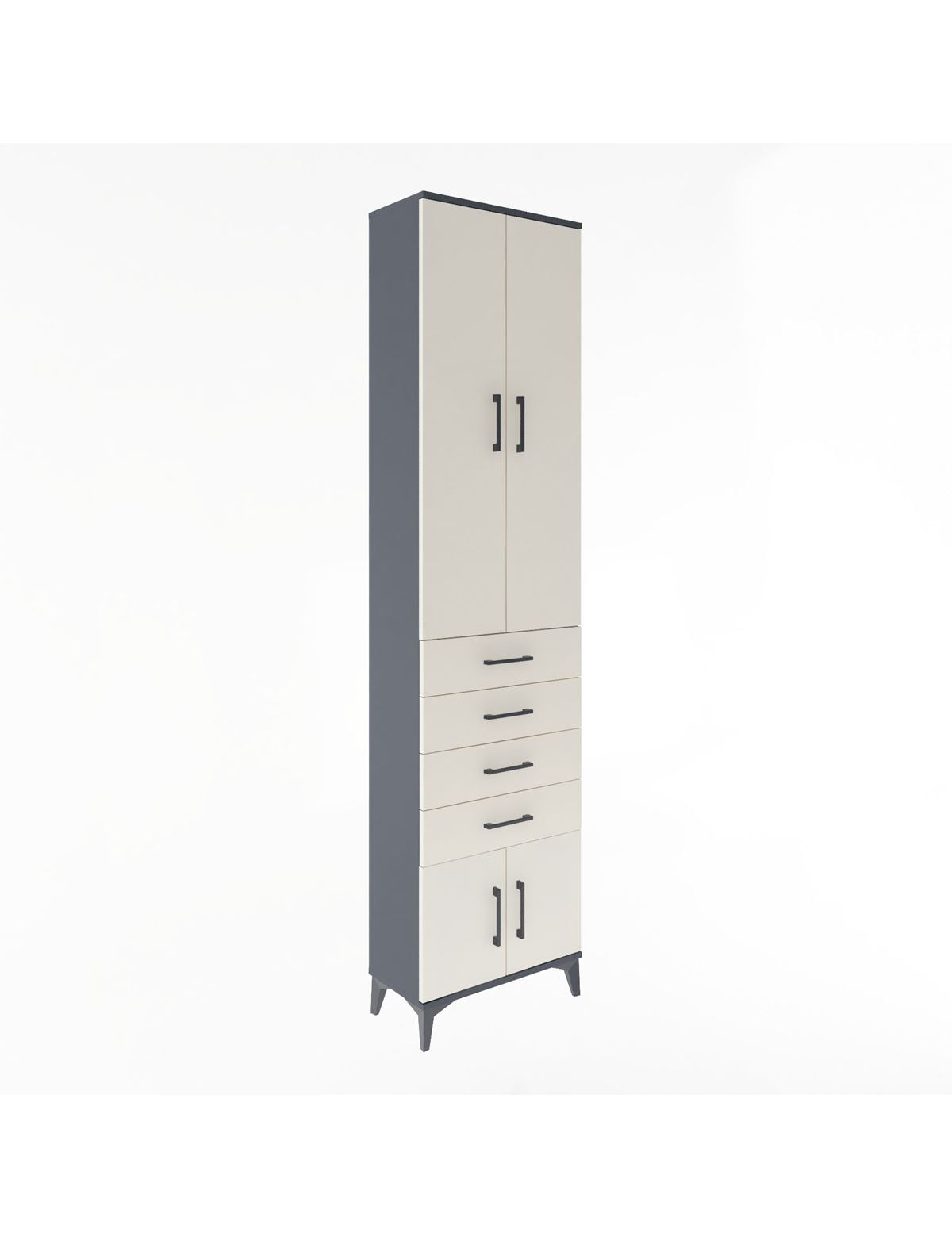 Arges Dolap 3 Raflı 4 Çekmeceli 4 Kapaklı 60x30x243 Antrasit-Aytaşı