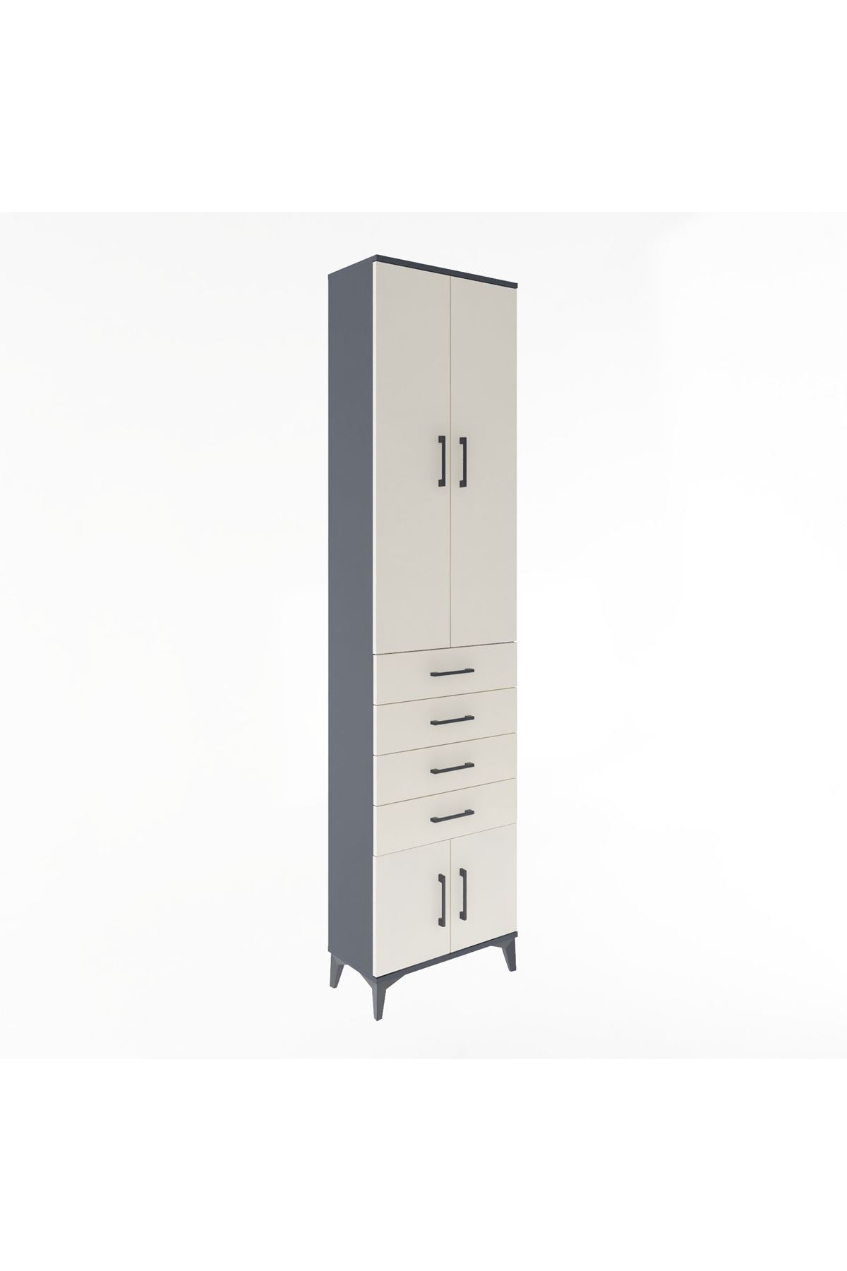 Arges Dolap 3 Raflı 4 Çekmeceli 4 Kapaklı 60x30x243 Antrasit-Aytaşı