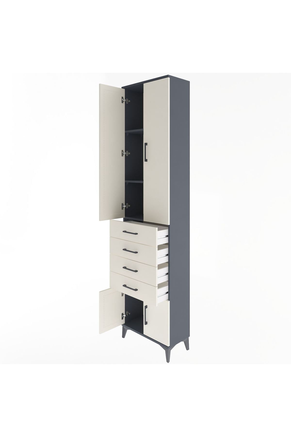 Arges Dolap 3 Raflı 4 Çekmeceli 4 Kapaklı 60x30x243 Antrasit-Aytaşı
