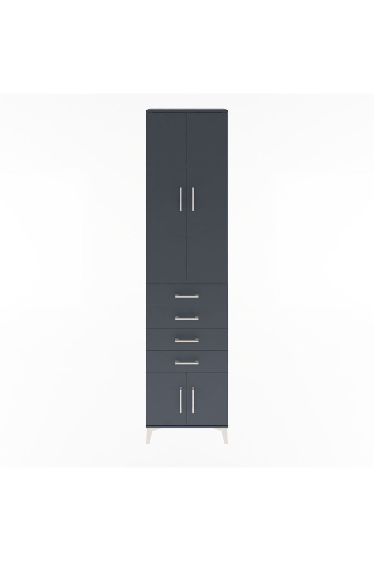 Arges Dolap 3 Raflı 4 Çekmeceli 4 Kapaklı 60x30x243 Antrasit-Antrasit