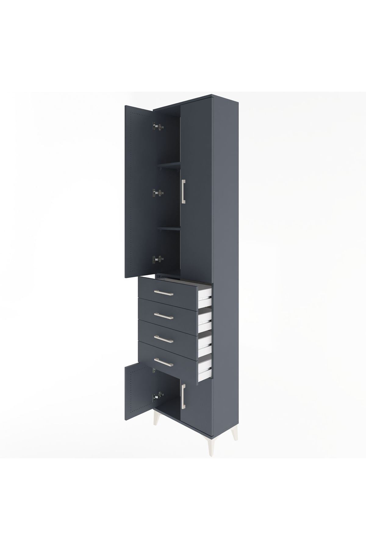 Arges Dolap 3 Raflı 4 Çekmeceli 4 Kapaklı 60x30x243 Antrasit-Antrasit