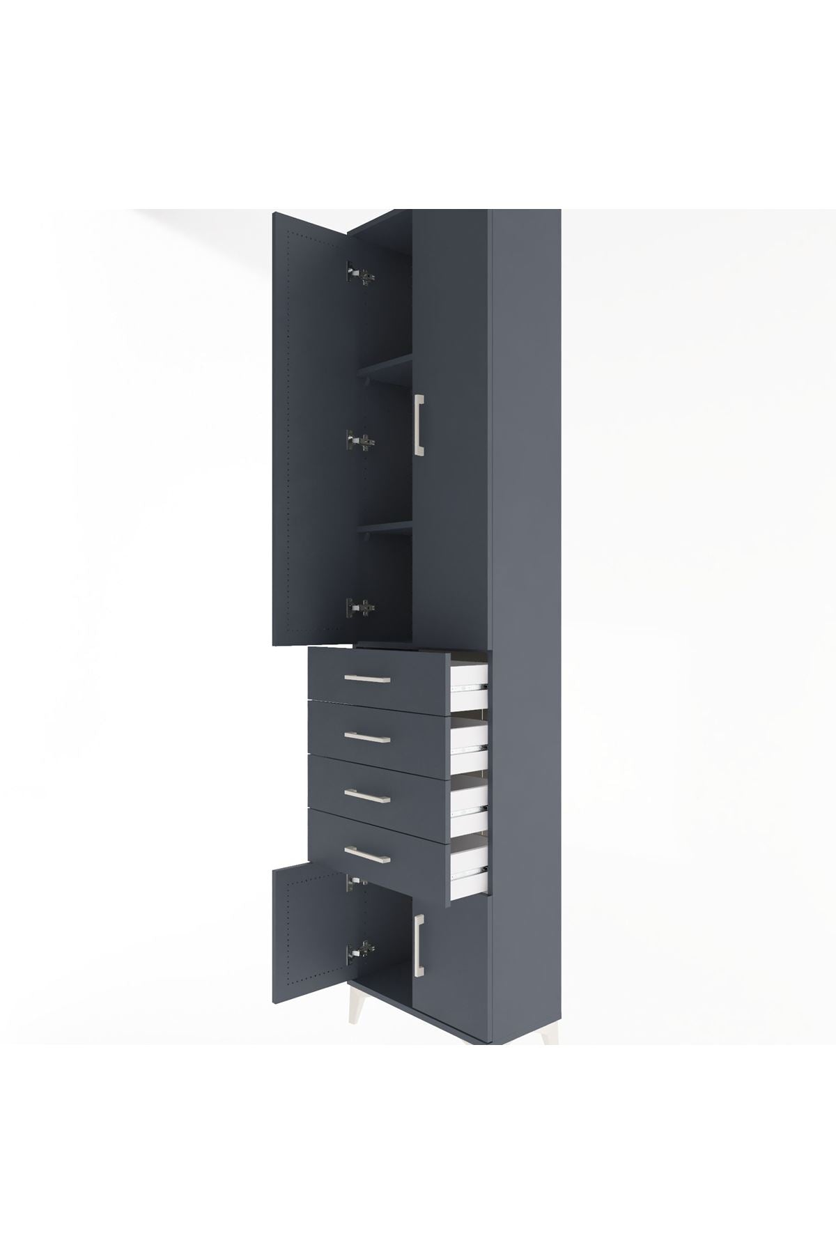 Arges Dolap 3 Raflı 4 Çekmeceli 4 Kapaklı 60x30x243 Antrasit-Antrasit