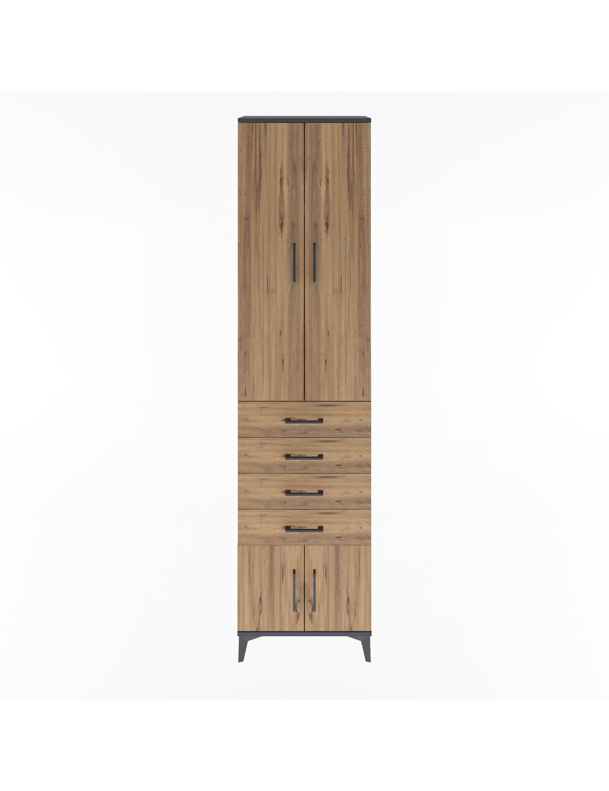 Arges Dolap 3 Raflı 4 Çekmeceli 4 Kapaklı 60x30x243 Antrasit-Çam