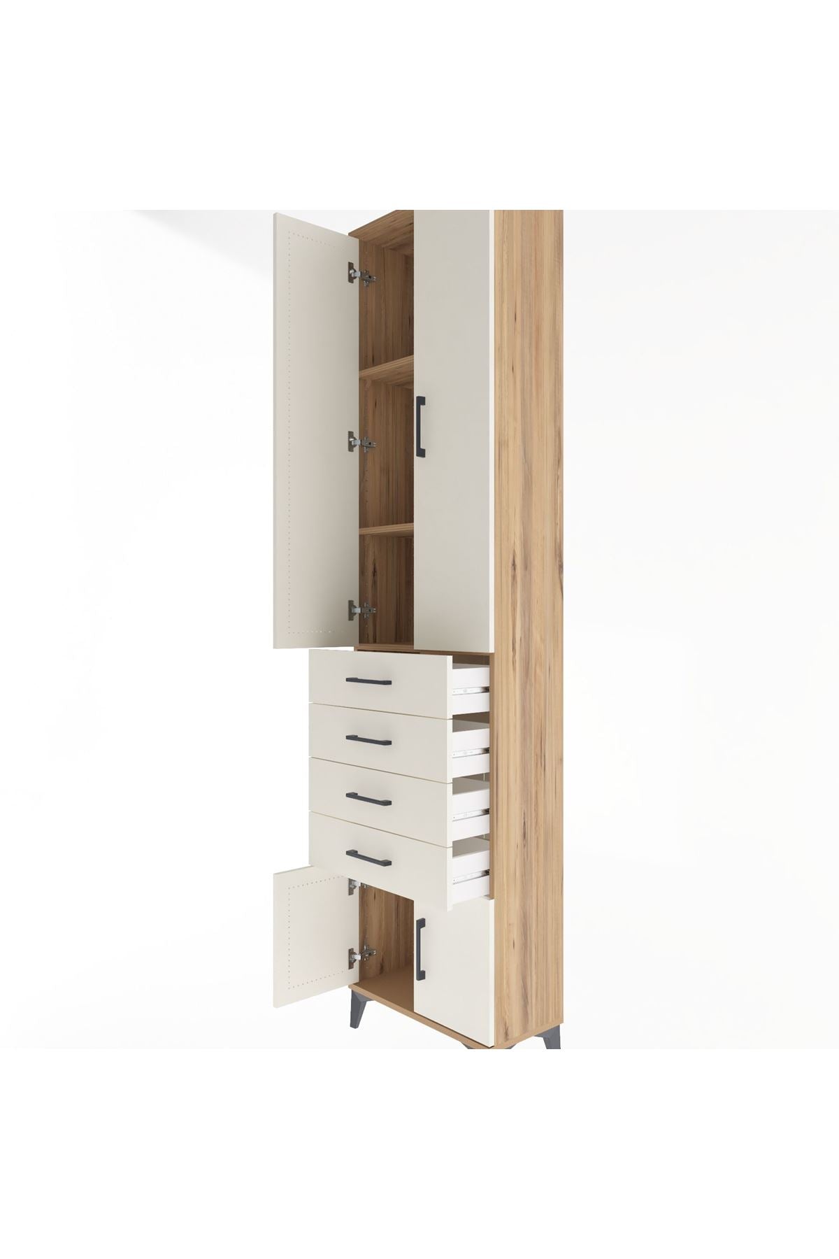 Arges Dolap 3 Raflı 4 Çekmeceli 4 Kapaklı 60x30x243 Çam-Aytaşı