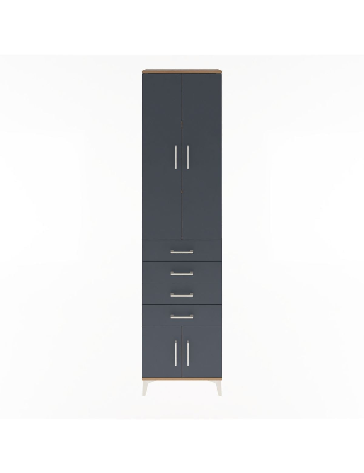 Arges Dolap 3 Raflı 4 Çekmeceli 4 Kapaklı 60x30x243 Çam-Antrasit