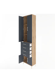 Arges Dolap 3 Raflı 4 Çekmeceli 4 Kapaklı 60x30x243 Çam-Antrasit