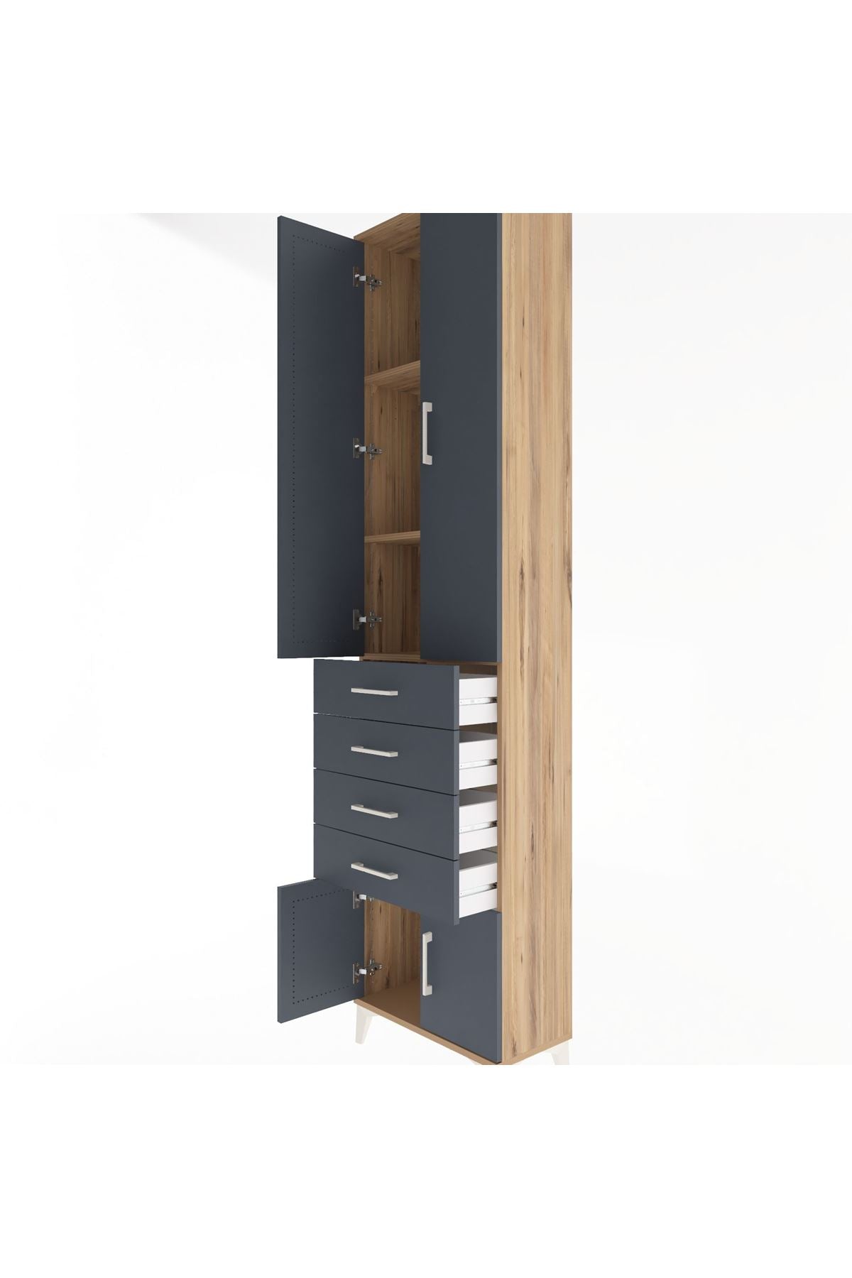 Arges Dolap 3 Raflı 4 Çekmeceli 4 Kapaklı 60x30x243 Çam-Antrasit