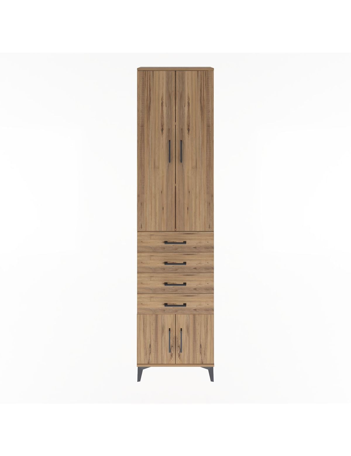 Arges Dolap 3 Raflı 4 Çekmeceli 4 Kapaklı 60x30x243 Çam-Çam