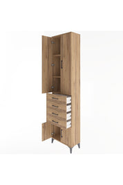 Arges Dolap 3 Raflı 4 Çekmeceli 4 Kapaklı 60x30x243 Çam-Çam