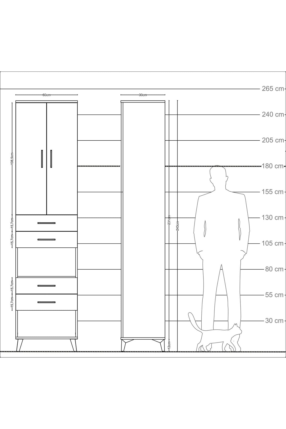 Arges Dolap 4 Raflı 4 Çekmeceli 2 Kapaklı 60x30x243 Aytaşı-Aytaşı