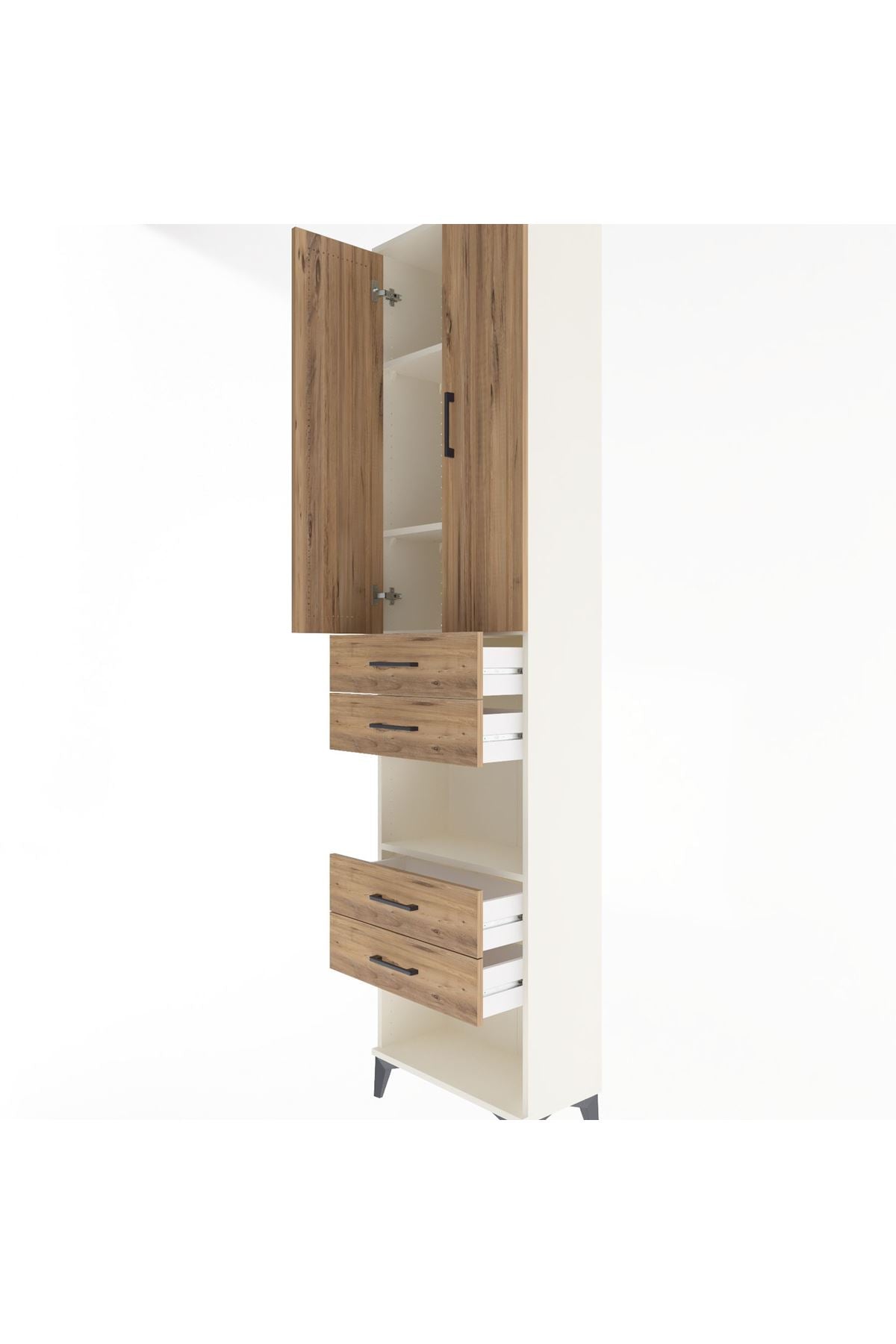 Arges Dolap 4 Raflı 4 Çekmeceli 2 Kapaklı 60x30x243 Aytaşı-Çam