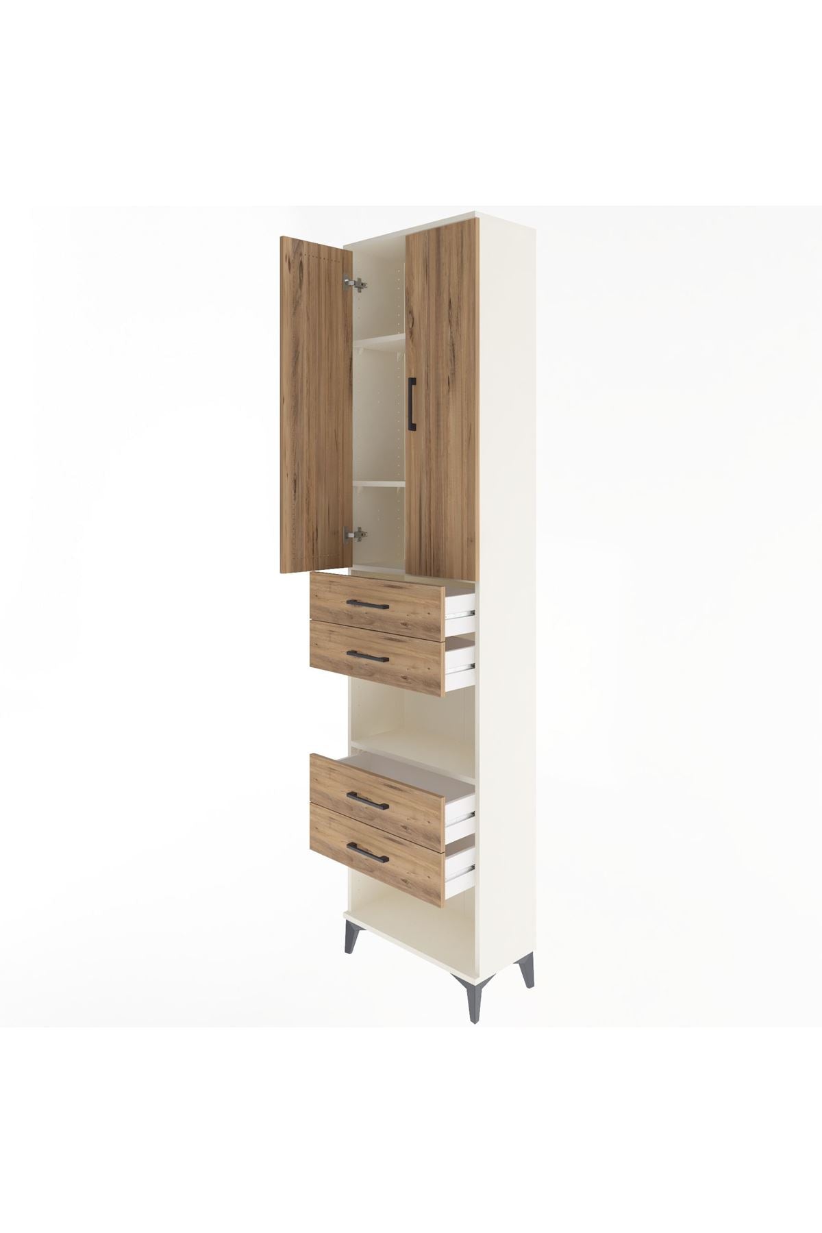 Arges Dolap 4 Raflı 4 Çekmeceli 2 Kapaklı 60x30x243 Aytaşı-Çam