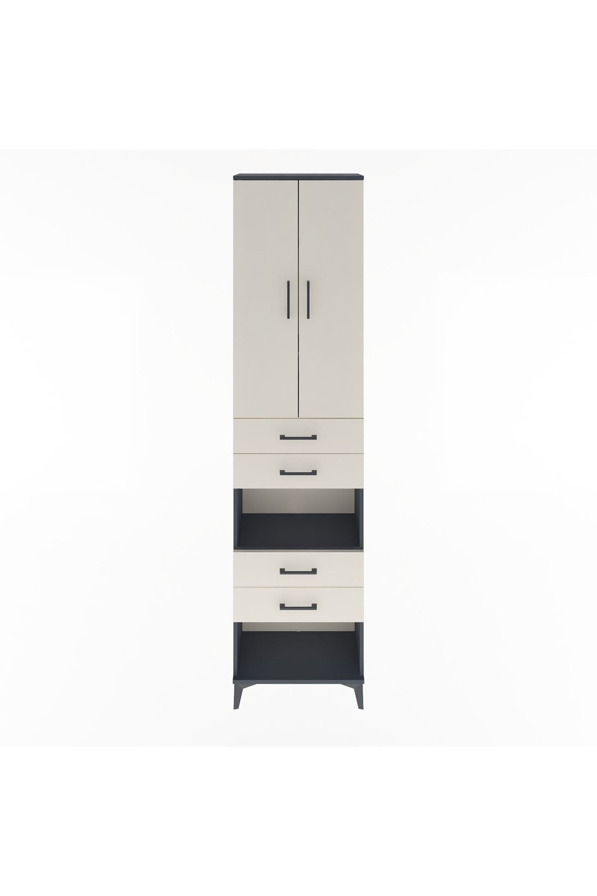 Arges Dolap 4 Raflı 4 Çekmeceli 2 Kapaklı 60x30x243 Antrasit-Aytaşı