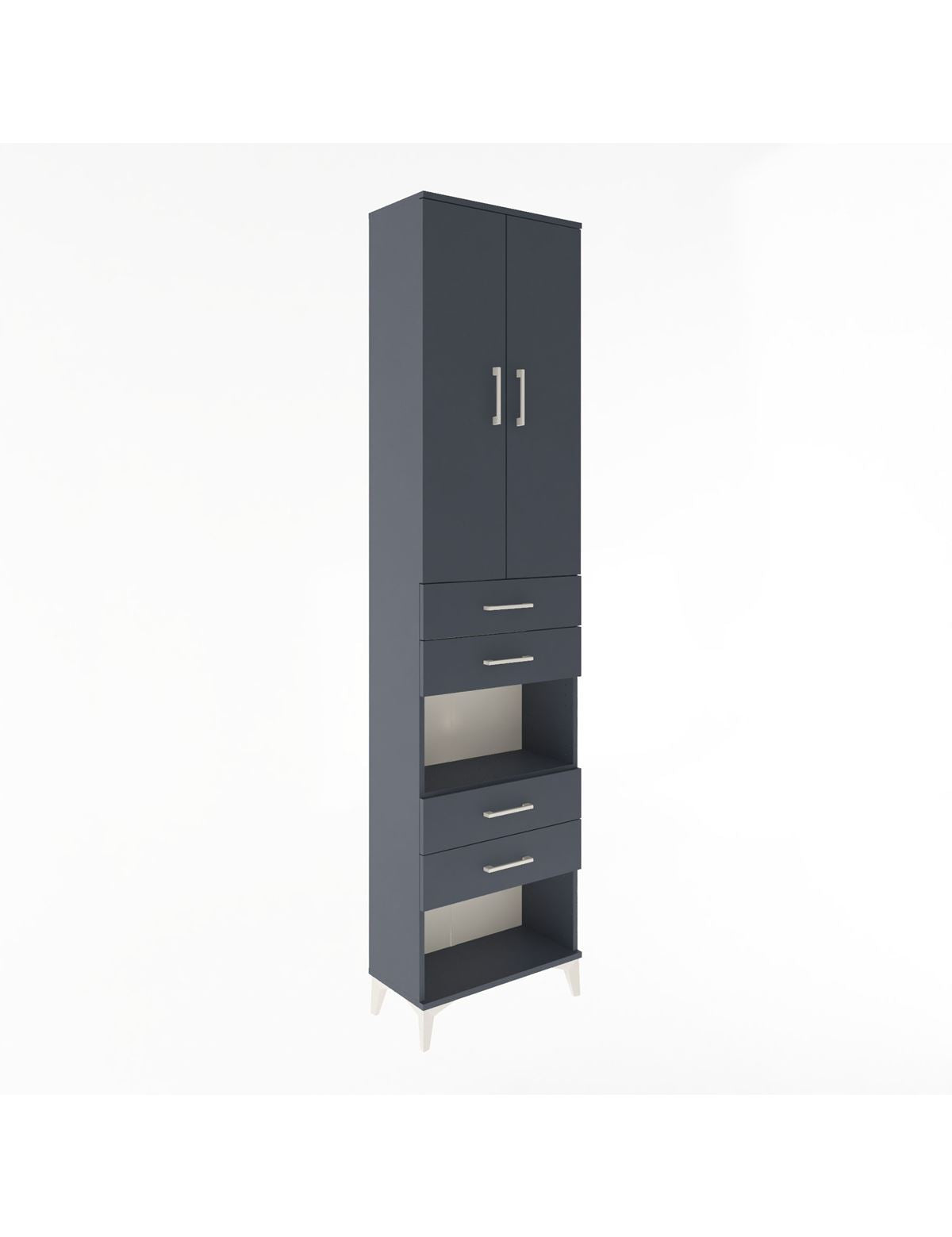 Arges Dolap 4 Raflı 4 Çekmeceli 2 Kapaklı 60x30x243 Antrasit-Antrasit