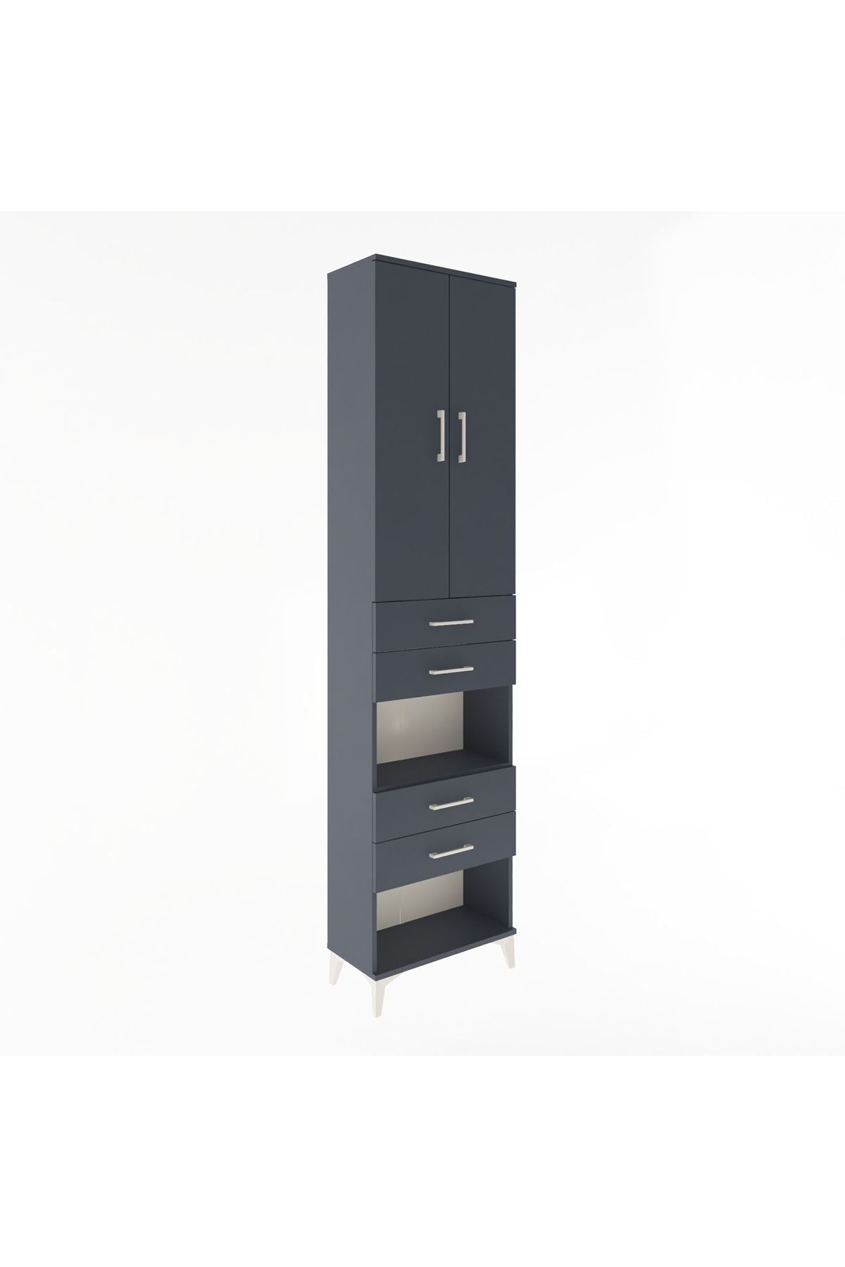 Arges Dolap 4 Raflı 4 Çekmeceli 2 Kapaklı 60x30x243 Antrasit-Antrasit