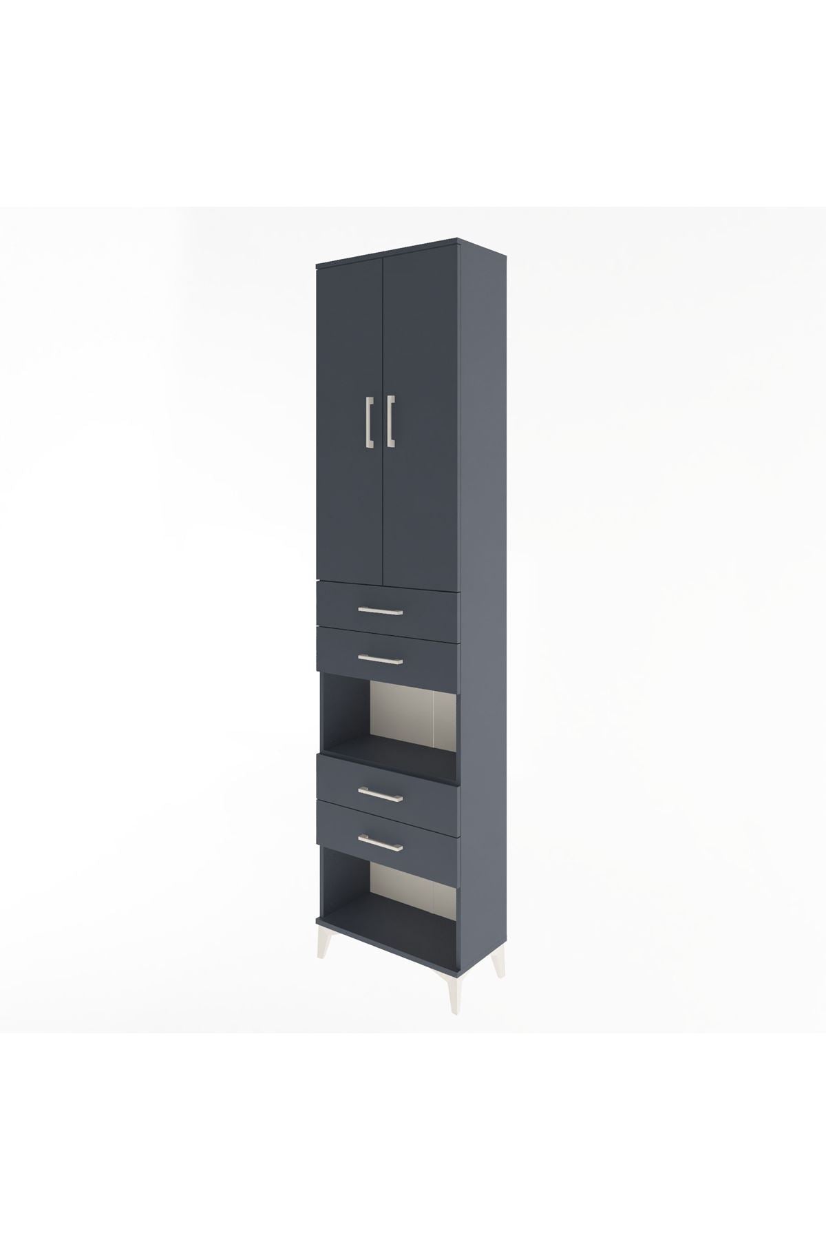 Arges Dolap 4 Raflı 4 Çekmeceli 2 Kapaklı 60x30x243 Antrasit-Antrasit