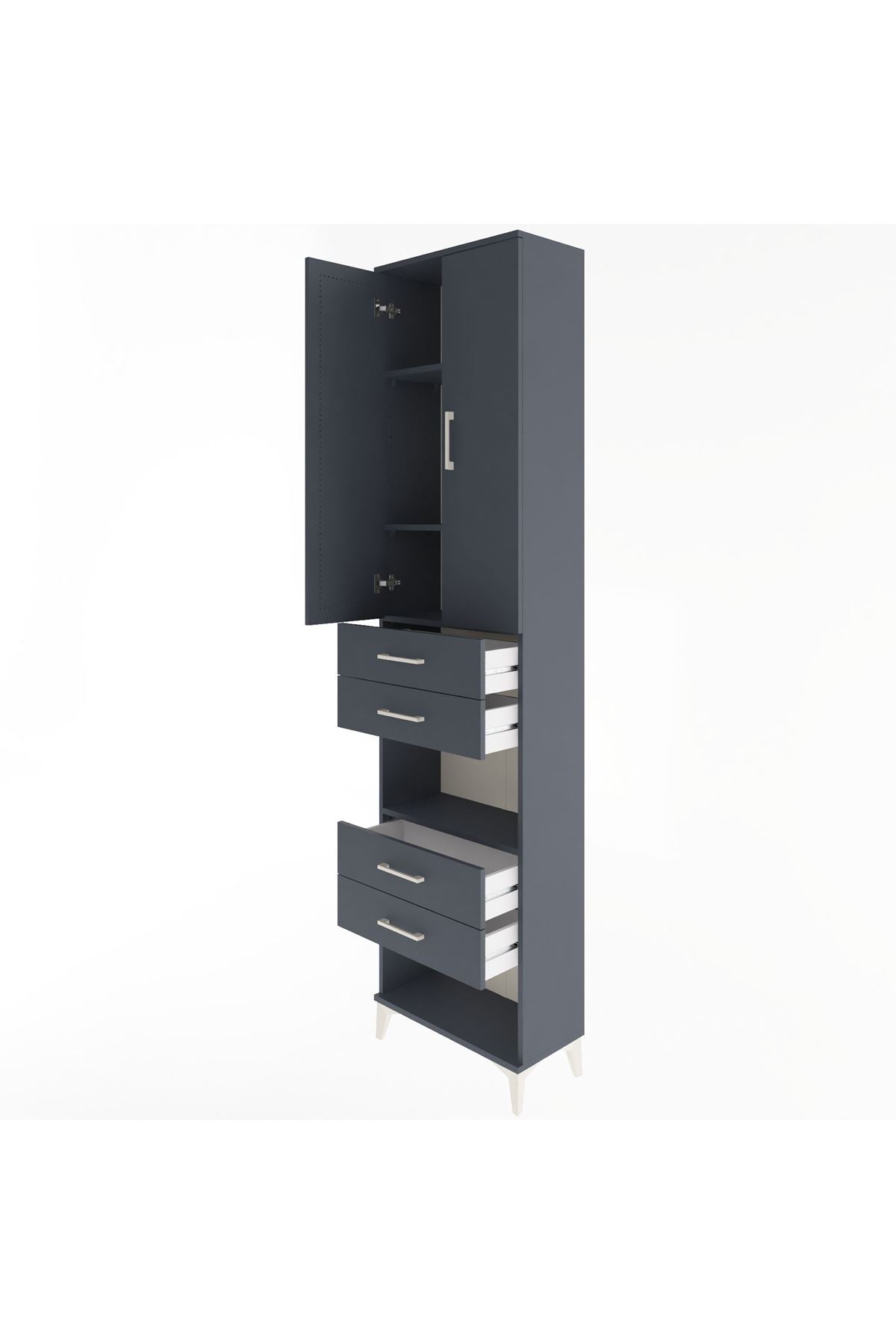 Arges Dolap 4 Raflı 4 Çekmeceli 2 Kapaklı 60x30x243 Antrasit-Antrasit