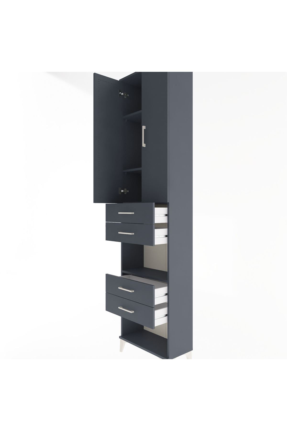 Arges Dolap 4 Raflı 4 Çekmeceli 2 Kapaklı 60x30x243 Antrasit-Antrasit