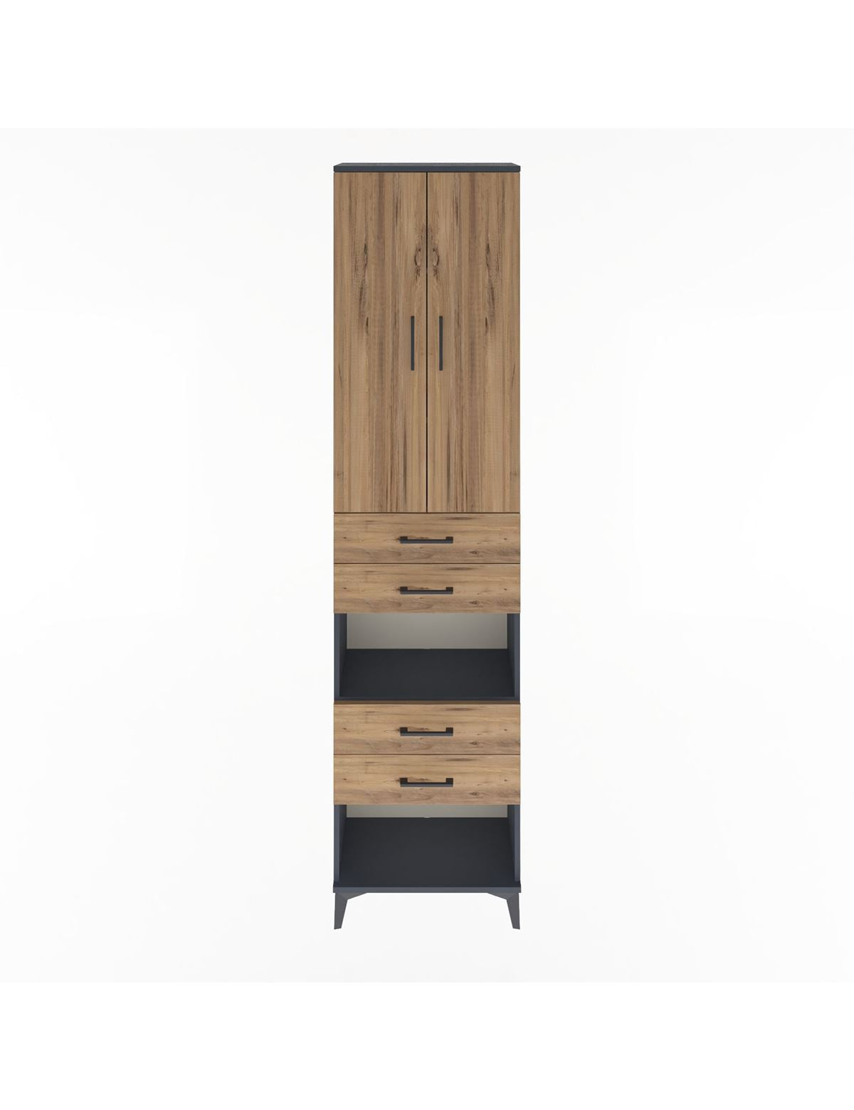 Arges Dolap 4 Raflı 4 Çekmeceli 2 Kapaklı 60x30x243 Antrasit-Çam