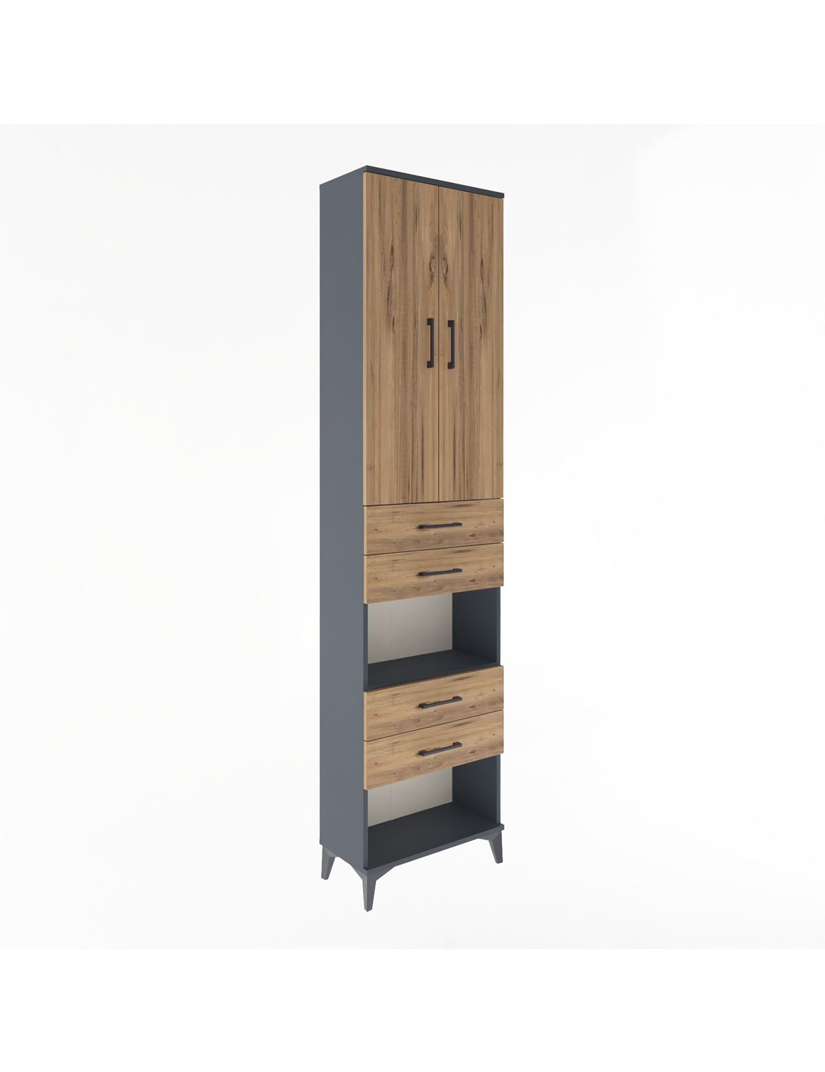 Arges Dolap 4 Raflı 4 Çekmeceli 2 Kapaklı 60x30x243 Antrasit-Çam