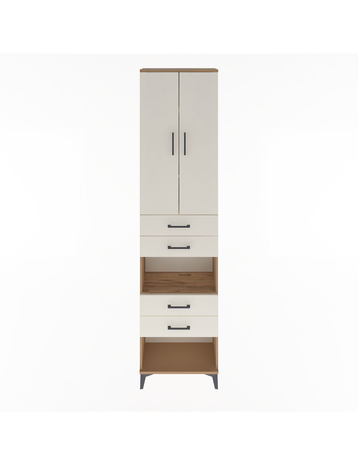 Arges Dolap 4 Raflı 4 Çekmeceli 2 Kapaklı 60x30x243 Çam-Aytaşı