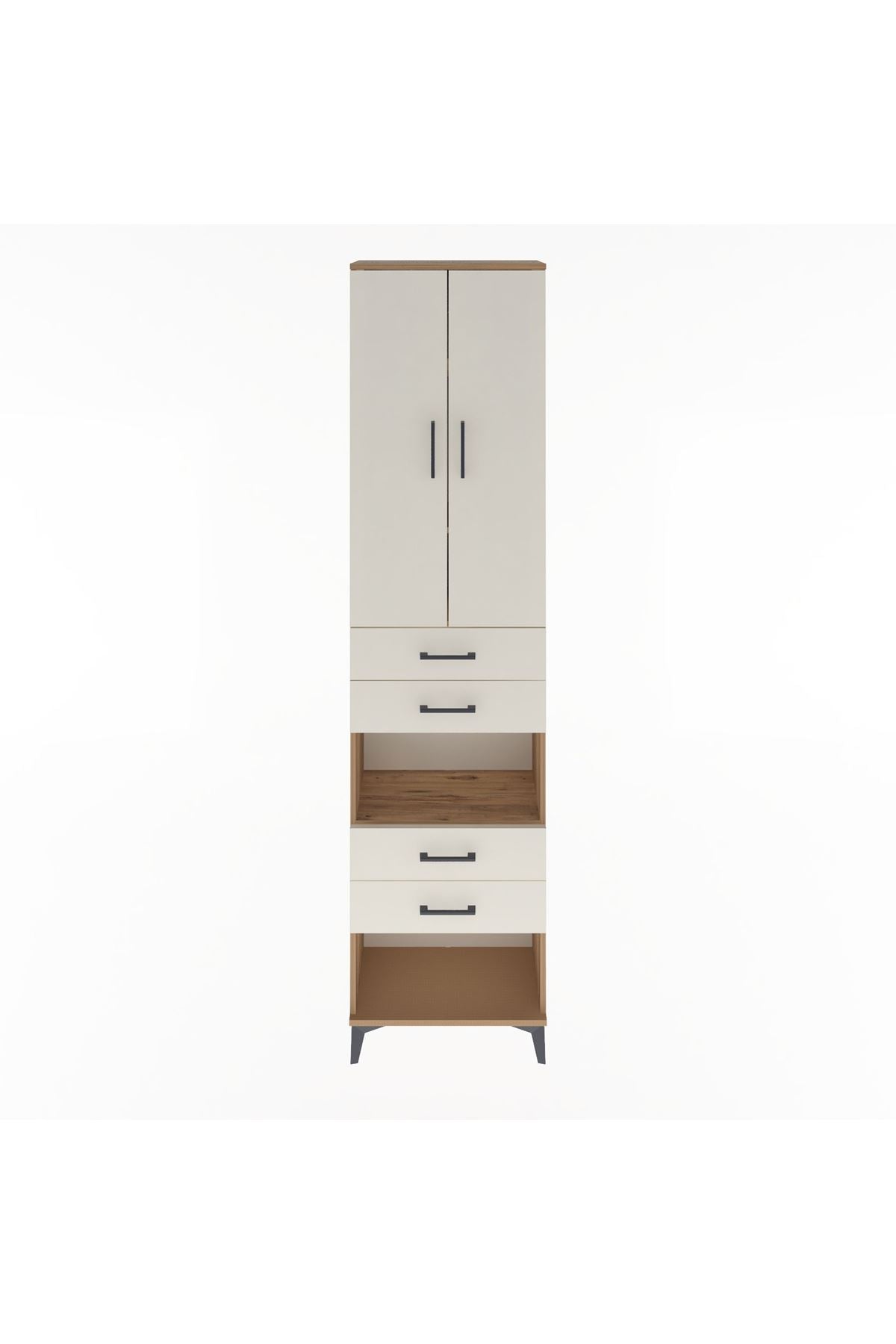 Arges Dolap 4 Raflı 4 Çekmeceli 2 Kapaklı 60x30x243 Çam-Aytaşı