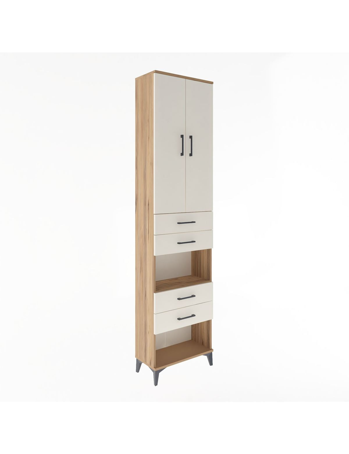 Arges Dolap 4 Raflı 4 Çekmeceli 2 Kapaklı 60x30x243 Çam-Aytaşı