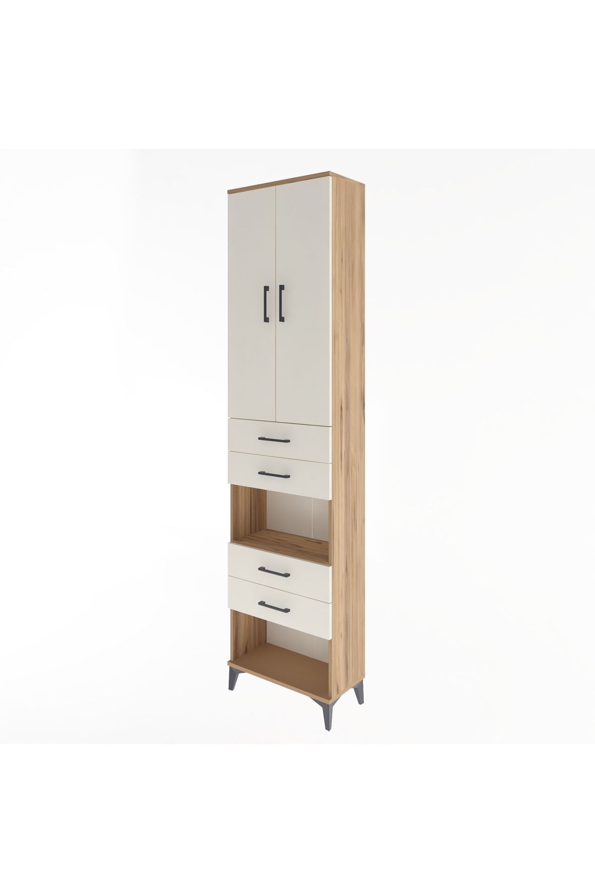 Arges Dolap 4 Raflı 4 Çekmeceli 2 Kapaklı 60x30x243 Çam-Aytaşı