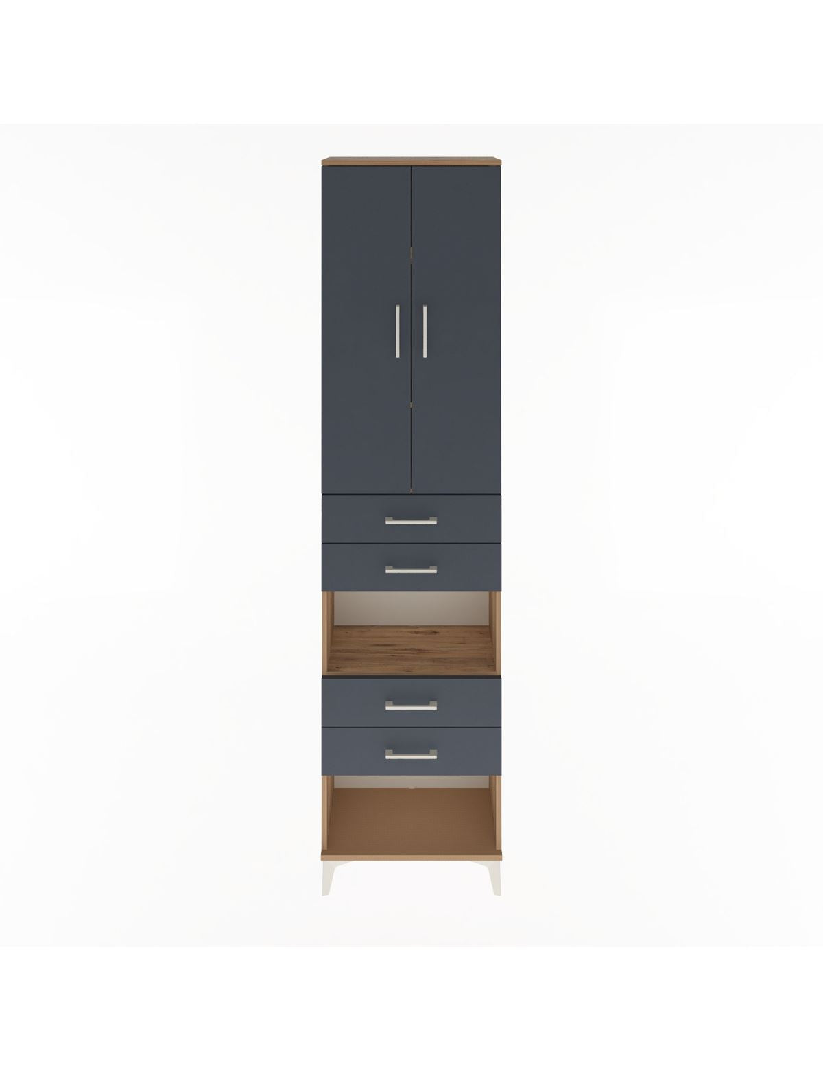 Arges Dolap 4 Raflı 4 Çekmeceli 2 Kapaklı 60x30x243 Çam-Antrasit