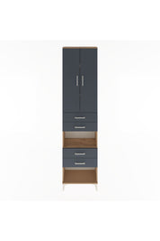 Arges Dolap 4 Raflı 4 Çekmeceli 2 Kapaklı 60x30x243 Çam-Antrasit