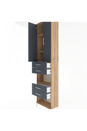 Arges Dolap 4 Raflı 4 Çekmeceli 2 Kapaklı 60x30x243 Çam-Antrasit