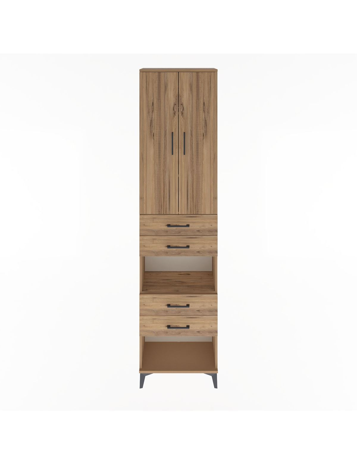 Arges Dolap 4 Raflı 4 Çekmeceli 2 Kapaklı 60x30x243 Çam-Çam