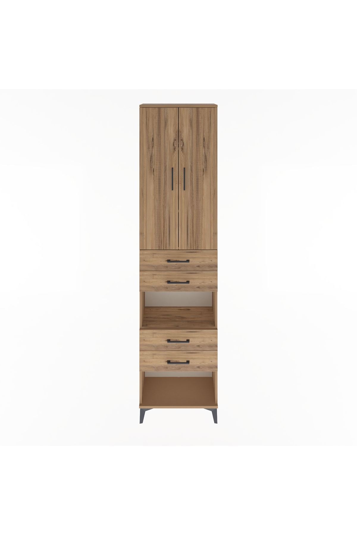 Arges Dolap 4 Raflı 4 Çekmeceli 2 Kapaklı 60x30x243 Çam-Çam