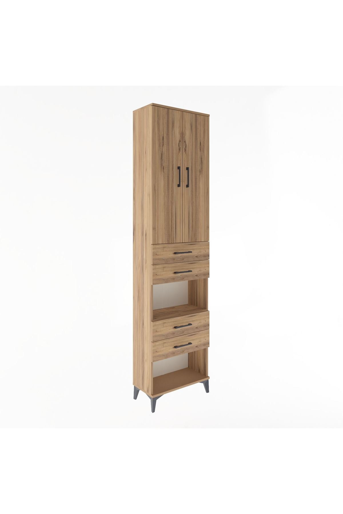 Arges Dolap 4 Raflı 4 Çekmeceli 2 Kapaklı 60x30x243 Çam-Çam